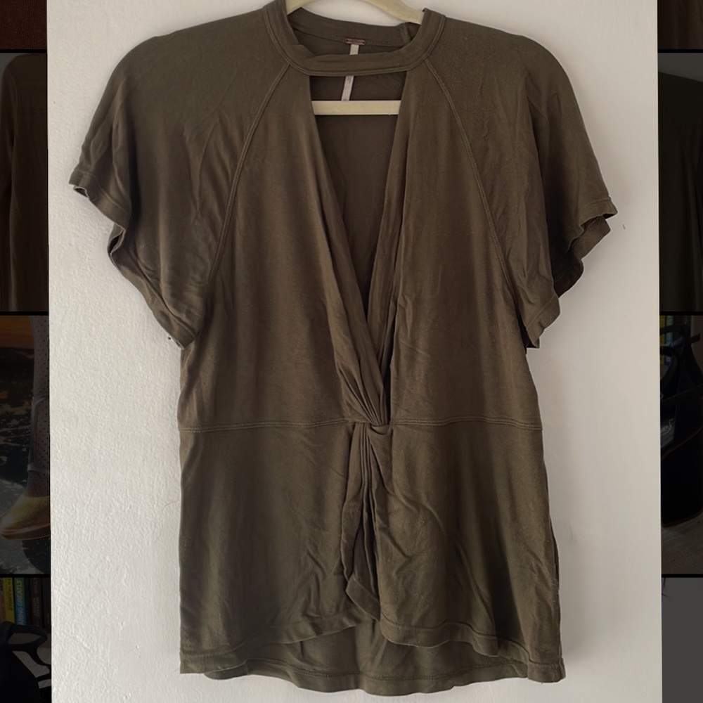 Free People Just A Twist Tee Olive Green